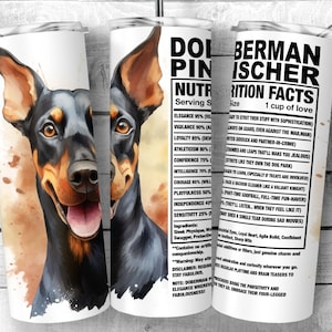 Dobermann 20 Unzen Skinny Tumbler Design, Dobie Dog Facts, Dobber Hunde Eigenschaften, Zutat Tumbler Sublimation Wrap, digitaler Download