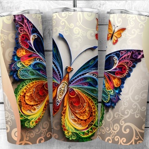 Rainbow butterfly paper craft 20 oz Skinny Tumbler Sublimation Design, multicolored butterfly Template seamless wrap, Digital Download