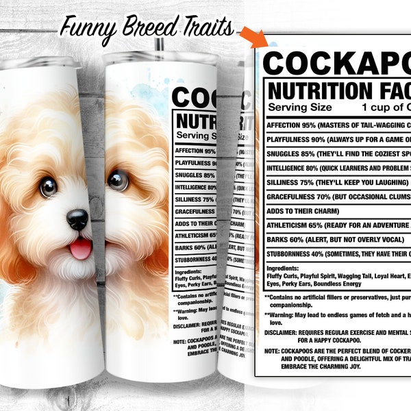 Cute Cockapoo 20oz Skinny Tumbler Design, Cockapoo Hybrid Dog Facts, Poodle Mix Traits, Dog Ingredient Tumbler, Dog Wrap, Digital Download