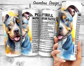 Pitbull 20oz Skinny Tumbler Design, American Pitbull Terrier Dog Facts, Pug Dog Traits, Pug Dog Ingredient Tumbler,  Digital Download