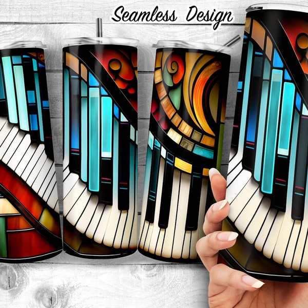 Stained glass Music piano keys 20oz Skinny Tumbler Design, colorful glass Music keys Tumbler Wrap, Music Sublimation Wrap, Digital Download