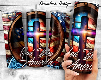 Stained Glass 20oz Skinny Tumbler Cross Design, Christian Tumbler wrap, God bless America cross PNG, Seamless Wrap, Digital Download