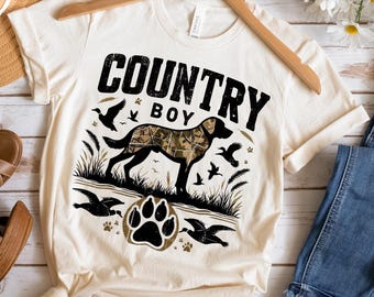 Country Boy Hunting Dog PNG, Camo Dog Sublimation, Outdoor Sportsman Graphic, Duck Hunting Dog Design, Rustic Digital Download