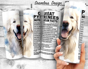 Great Pyrenees 20 oz Skinny Tumbler Design, Pyrenean Mountain Dog Facts and Traits, Ingredient Tumbler, Sublimation Wrap, Digital Download
