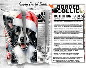 Christmas Border Collie 20oz Skinny Tumbler Design | Holiday Border Collie Dog Facts, Herding Traits, Dog Tumbler Wrap, Digital Download