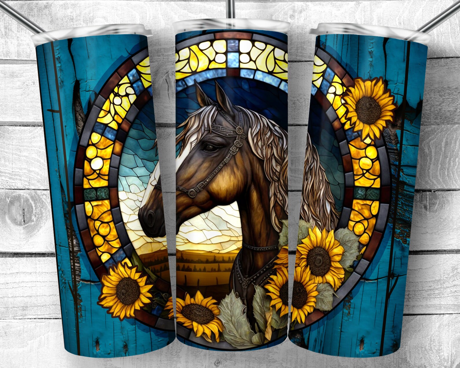 Sunflower Horse 20oz Skinny Tumbler Design, Vintage Pony With Flowers ...