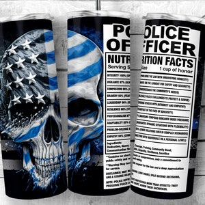 Police Skull 20oz Skinny Tumbler Design, Faits sur les policiers, Traits de flic, Application de la loi Ingredient Tumbler Wrap, Téléchargement numérique