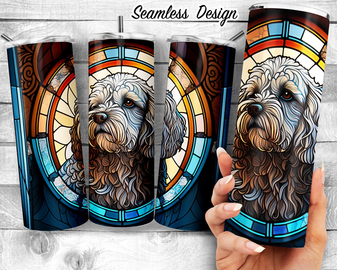 Cockapoo Stained Glass 20oz Skinny Tumbler Design, Cockapoo Hybrid Dog ...