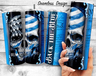 Police Patriotic Skull 20oz Skinny Tumbler Design, Constitution and Skull Design Wrap, Officer Skull Flag Sublimation Wrap, Digital Download