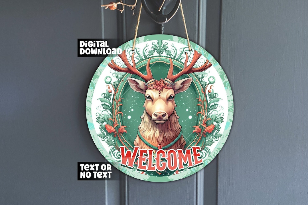 Classic Christmas Reindeer Door Hanger, Art Nouveau Holiday Reindeer