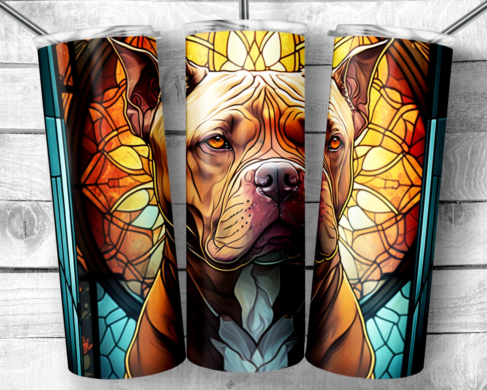 American Bully Dog Stained Glass 20oz Skinny Tumbler Design, Bully