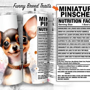 Niedlicher Zwergpinscher 20 Unzen Skinny Tumbler Design, Min Pin Eigenschaften und Fakten, Hund Zutat Becher, Hund Sublimationsverpackung, digitaler Download