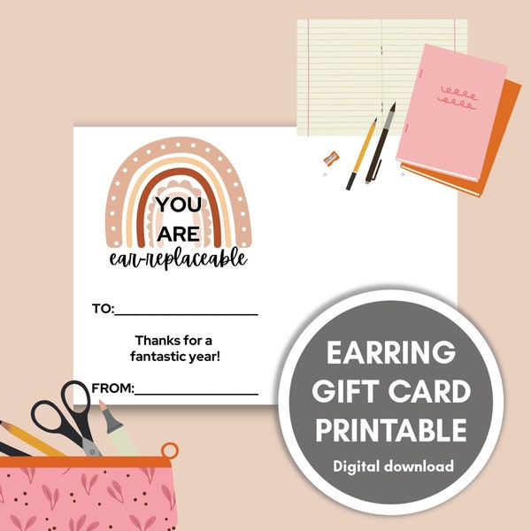 Teacher Earring Neutral Gift Tag Printable // Digital Download