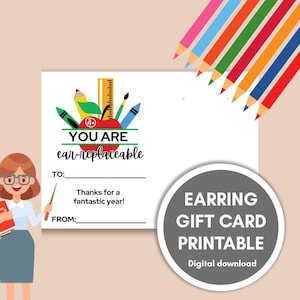 Teacher Earring School Gift Tag Printable // Digital Download