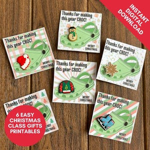 Carte-cadeau de Noël x6 croco avec breloques Jibbitz fichier imprimable / téléchargement numérique / cadeau de classe / cadeau d'école / cadeaux