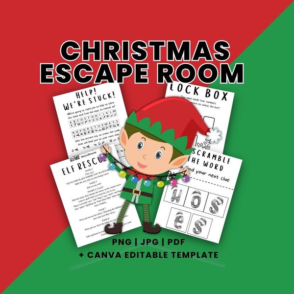 Christmas Elf Rescue Escape Room Kit. Digital download, edit and print.