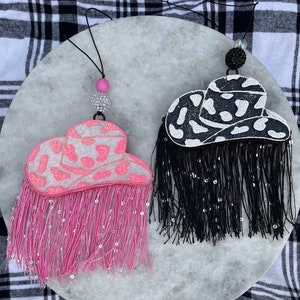 Cowgirl Hat Car Freshy - Girly Car Freshies - Cow Print Car Air Freshener - Cowboy Hat