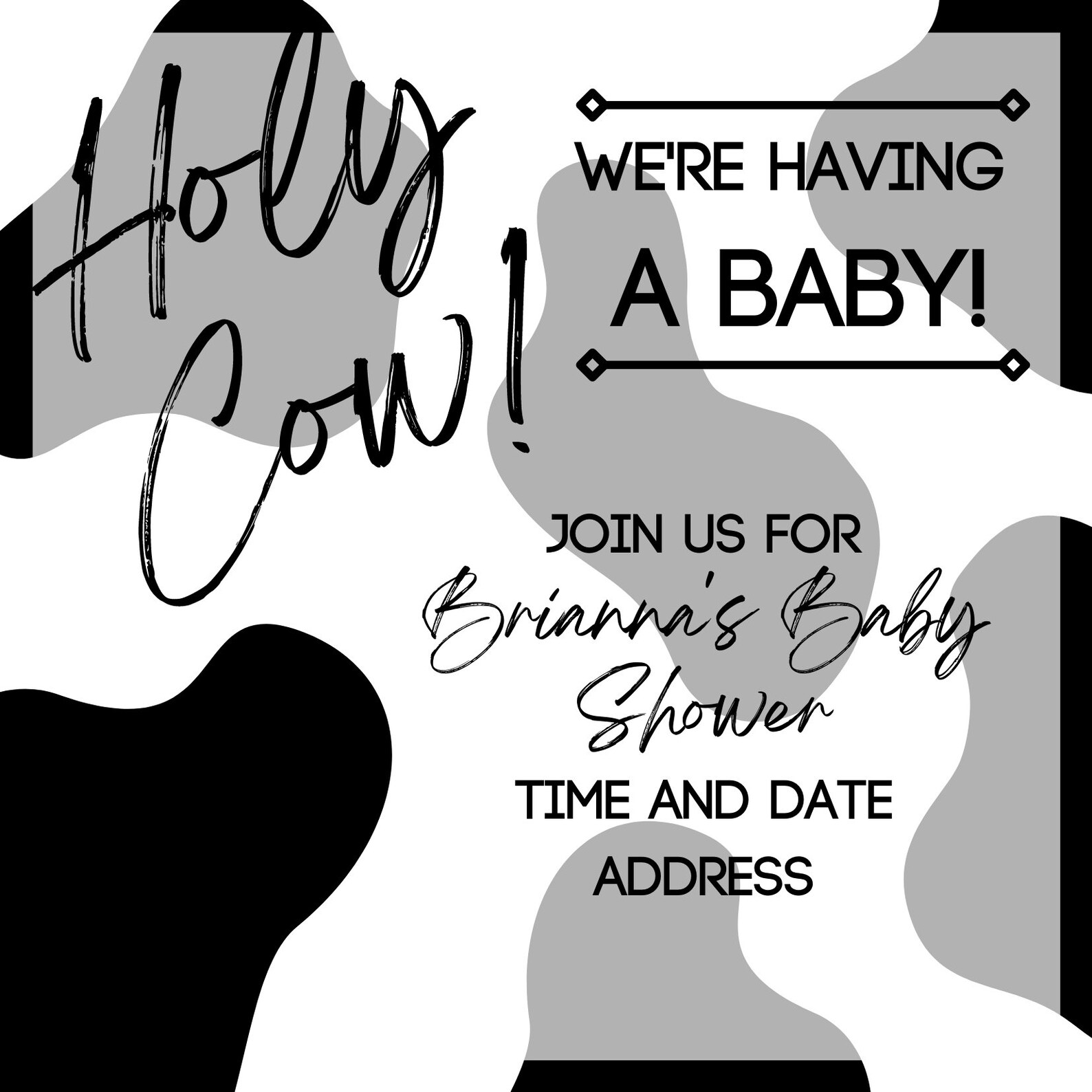 Editable Baby Shower Invitation Package Holy Cow Cow Theme Etsy