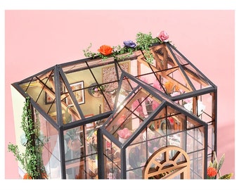 DIY Casa Maison de poupée en bois Chambre de fleurs Kits de construction miniatures Maison de poupée avec meubles Light Roombox Jouets pour filles Cadeaux de Noël