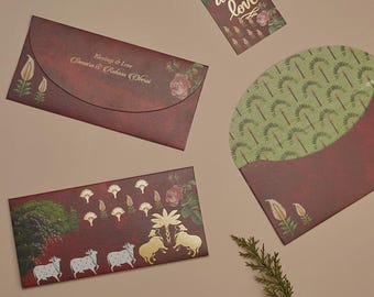 Sacred Pichwai Personalised Money Envelopes|Cash & Shagun Envelope|Indian Wedding|Premium Gifting| Pack of 20|50|100|200| by LACHI