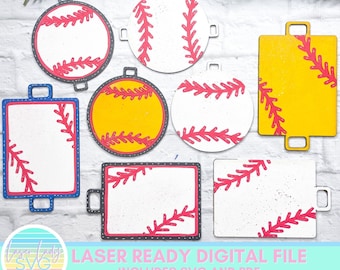 Etiqueta de bolsa de béisbol SVG, archivo láser SVG de béisbol para Glowforge, adorno de béisbol, etiqueta de bolsa de sóftbol, SVG de sóftbol, llavero SVG, PDF de béisbol