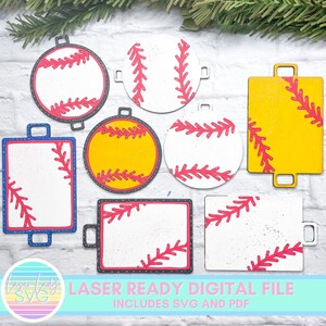 Baseball Bag Tag SVG, Baseball svg Laser-Datei für Glowforge, Baseball Ornament, Softball Bag Tag, Softball SVG, Schlüsselbund svg, Baseball pdf
