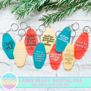 Hotel Keychain Laser File, Keychain svg, Key chain svg, Motel Keychain svg, Hotel Keychain svg, Retro keychain svg, Glowforge keychain laser