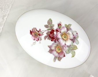 Vintage Floral Porcelain Oval Trinket Box, Gerold Porzellan lidded jewelry dish, Vintage Floral footed Ceramic Box, Shabby Cottage core
