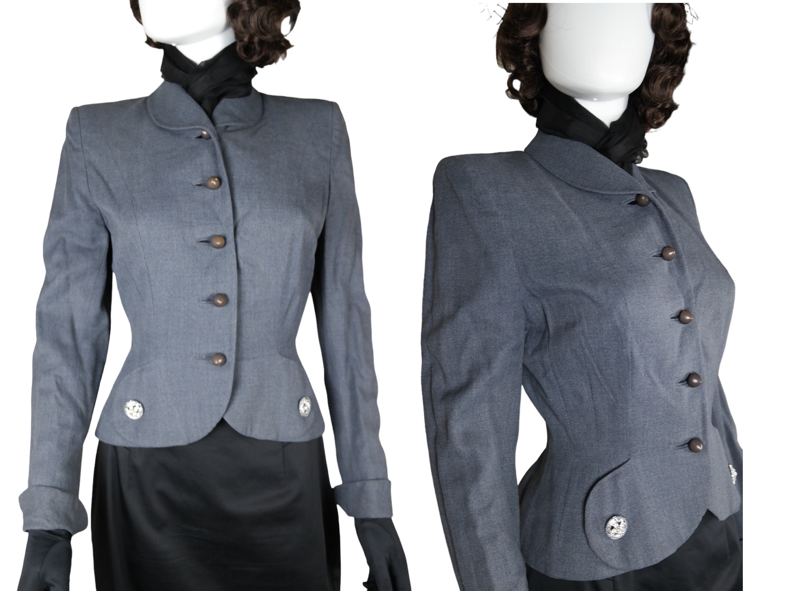 Real Vintage Search Engine Vintage 1940S Grey Suit Jacket, Vtg Cropped Tailored Peplum Wool 1930S Hourglass Fitted Blazer, Film Noir Womens Sm $88.75 AT vintagedancer.com