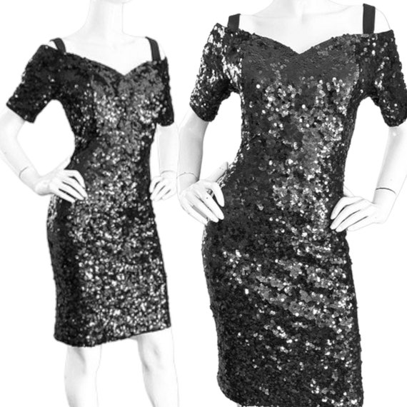 Vintage LILLIE RUBIN 90’s Black Sequins Dress Sex… - image 1