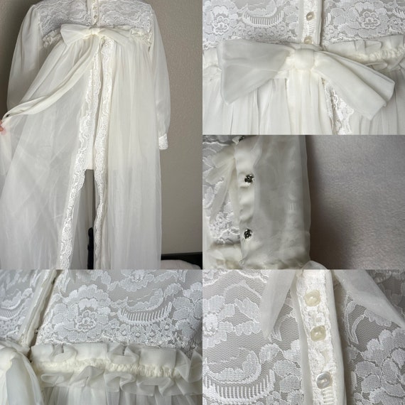 Vtg Chiffon Peignoir Lingerie Robe, 1950s White N… - image 9