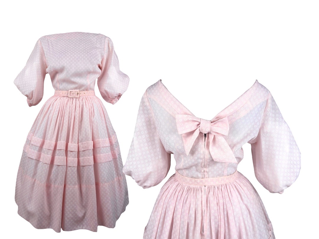 20% SALE /// Vintage 1950s Pastel Dots Cotton Dress by Boutique Fashions | S/M