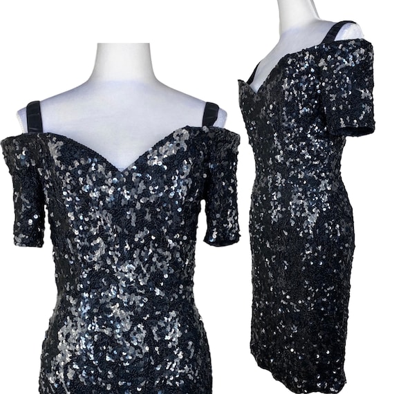 Vintage LILLIE RUBIN 90’s Black Sequins Dress Sex… - image 2