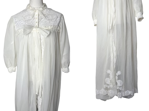 Vtg Chiffon Peignoir Lingerie Robe, 1950s White N… - image 5
