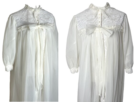 Vtg Chiffon Peignoir Lingerie Robe, 1950s White N… - image 3
