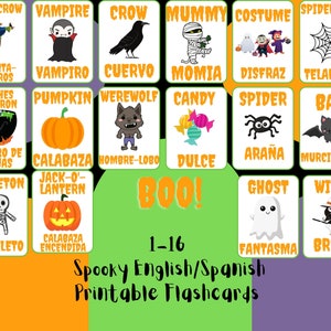 Spooky English-Spanish Flash Cards
