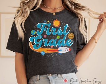 Camiseta para professor da primeira série sobre o sistema solar, camiseta para professor da primeira série sobre o espaço sideral e volta às aulas, camiseta para professor da primeira série sobre ciências, astronomia e planeta Terra