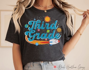 Third Grade Teacher Solar System Shirt, Third Grade Teacher Outer Space TShirt, Third Grade  Rocket Science Planet Earth & Sun Graphic Tee