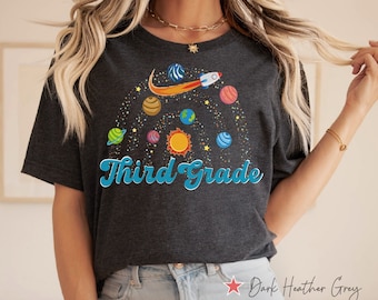 Third Grade Teacher Outer Space Shirt, Third Grade Rainbow Solar System TShirt, Teacher Gift, Third Grade Teacher Planet Earth Graphic Tee