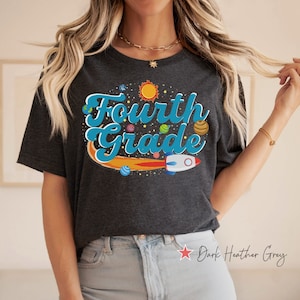 Fourth Grade Teacher Solar System Shirt, Fourth Grade Outer Space TShirt, Fourth Grade Teacher Rocket Science Planet Earth & Sun Graphic Tee