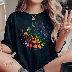 Gay Pride Moon Phase Shirt, Queer Magic Mushroom TShirt, LGBTQ Mom Gift, Rainbow Witchy Vibe Graphic Tee, Magical Crescent Moon T Shirt