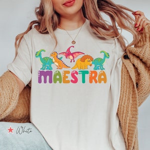 Chemise dinosaures Maestra, t-shirt dinosaure professeur, cadeau professeur d'espagnol, t-shirt professeur de mexicain, cadeau professeur de latina, chemise professeur d'espagnol