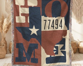 Custom Texas Zip Code Woven Blanket, Housewarming Gift, Western Home Decor, Custom Texas Home Decor, Moving Gift, Custom Zip Code Gift, TX