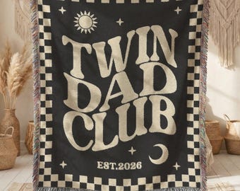 Anpassad Twin Dad Club vävd filt, tvillingpappa-present, personlig tvillingpappa-filt, fars dag-present, present till tvillingpappa, present till nybliven pappa
