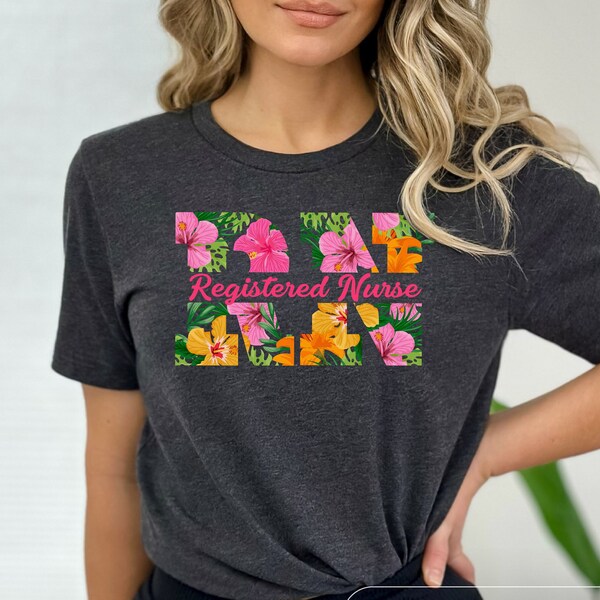 RN Aloha Shirt, Nurse Tropical Flowers TShirt, Nurse Week Gift, RN Summer Vacation T-Shirt, Nurse Hawaii Island Tee, RN Beach Vibe T Shirt