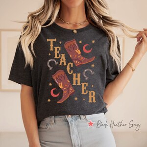 Lehrer-Boho-Western-Shirt, Lehrer-Cowgirl-Stiefel-T-Shirt, Geschenk zum Lehrertag, Lehrer-Cowboy-Rodeo-Grafik-T-Shirt, Lehrer-Texas-Country-T-Shirt