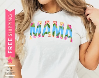Chemise maman aloha, t-shirt maman fleurs tropicales, chemise fête des mères, t-shirt maman plage ambiance, t-shirt maman vacances d'été, chemise maman île d'Hawaï