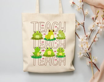 Teacher Frog Tote Bag, Frog Lover Teacher Tote Bag, Toad Lover Teacher Gift, Funny Teacher Gift, Toad Life Canvas Tote, Back To School Tote