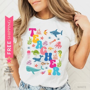 Teacher Ocean Animal Lover Shirt, Teacher Nature Wildlife Conservation T Shirt, Teacher Day Gift, Teacher Shark & Whale Sea Life Graphic Tee