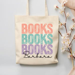Custom Books Tote Bag, Book Lover Gift, Personalized Book Nerd Tote Bag, Bookworm Gift, Customized Book Reader Tote Bag, Library Tote Bag